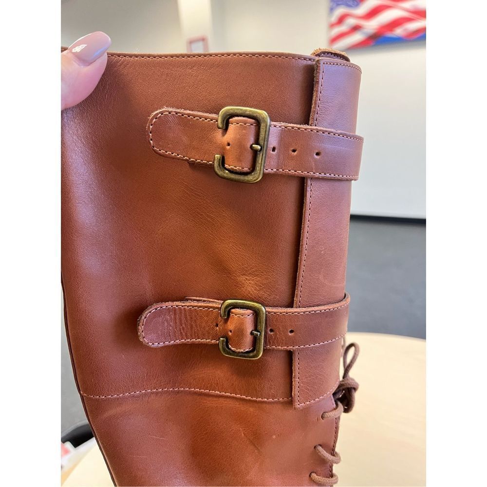 J Shoes Dorset Brown Hand Crafted Leather Lace & Buckle Boots Anthropologie sz 7 - Picture 2 of 12